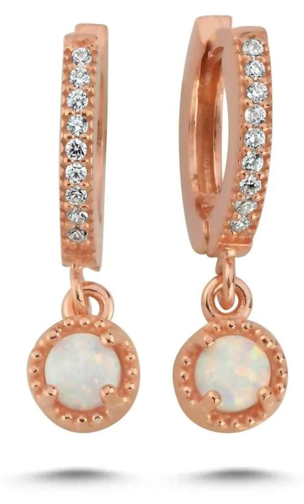 Boucles en argent 925 et or rose serties d'opale et zircones brillantes