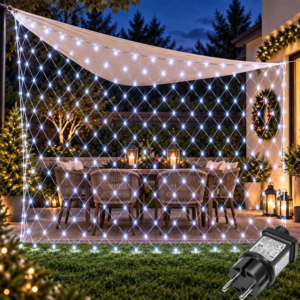 2X2m 144 LED Lichterkette Netz Lichternetz Weiß 8Modi Produktbild 