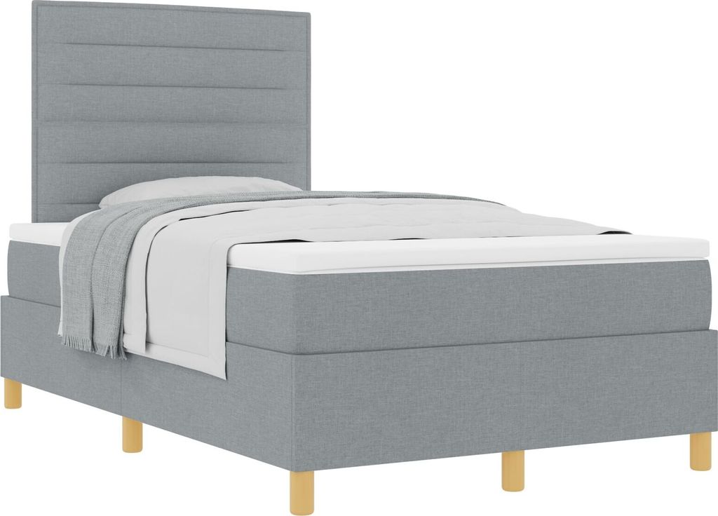 Möbel Boxspringbett mit Matratze Hellgrau Kleines Doppelstoff - Klassische Betten 3339525