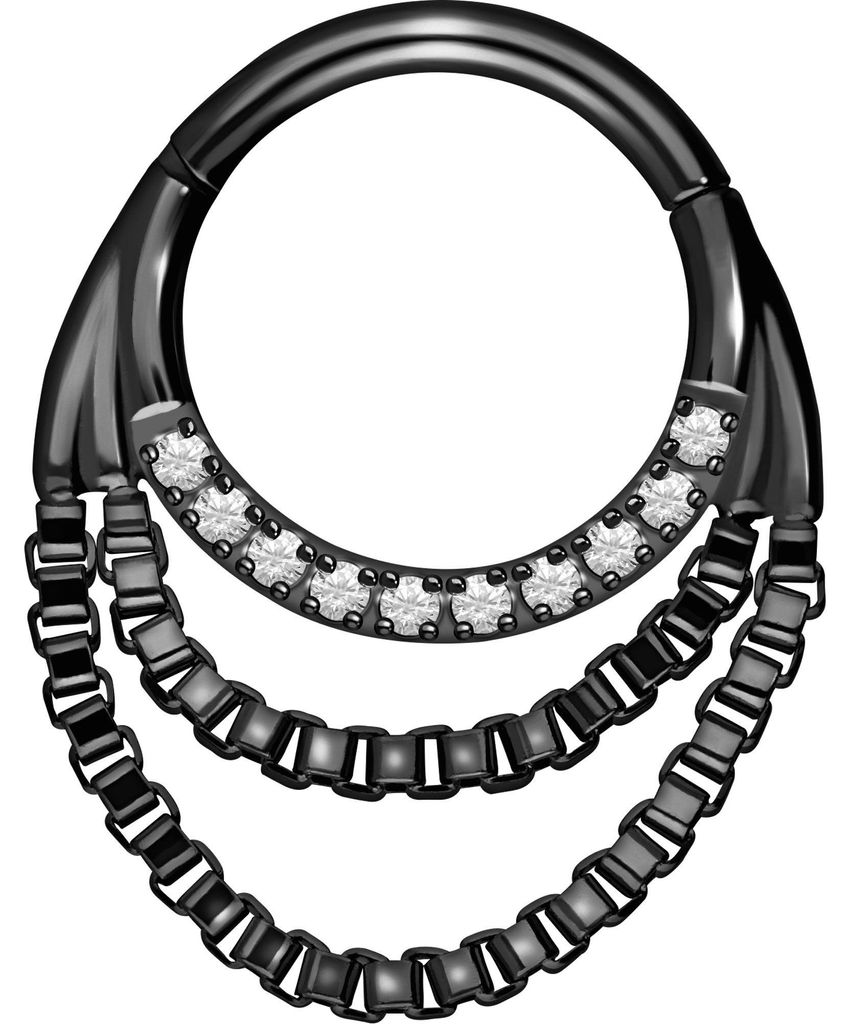 Ohrpiercing, Nasenpiercing, Septum Piercing Chirurgenstahl Segmentring Clicker 2 KETTEN + EINGEFASSTE KRISTALLE Schwarz Innendurchmesser: 8 mm