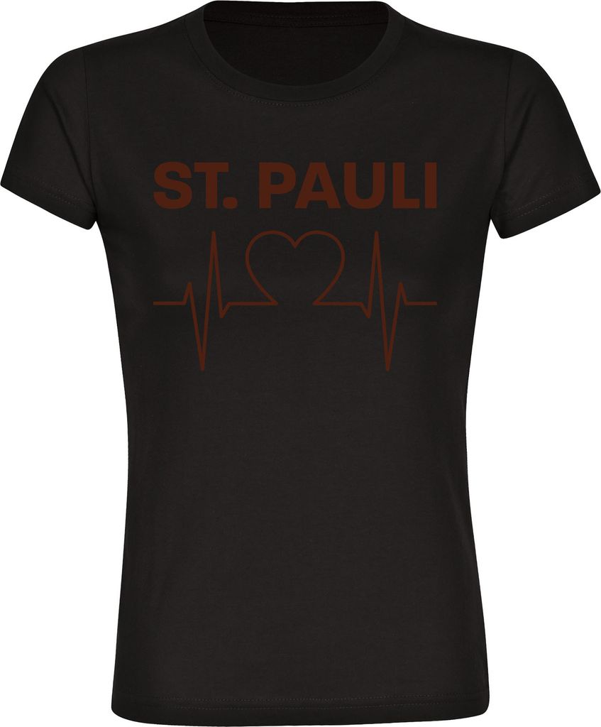 multifanshop Damen T-Shirt - St. Pauli - Herzschlag, schwarz, Größe XXL