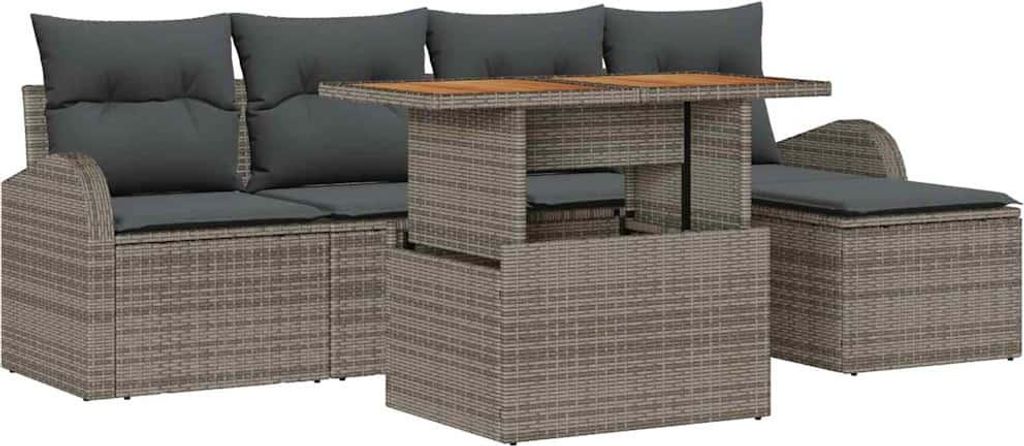 Garten-Sofa-Set mit Speicher 6 pcs Grau Poly Rattan