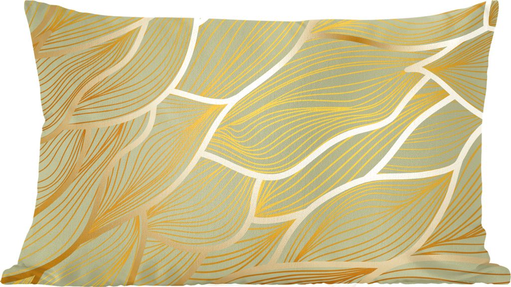 MuchoWow Zierkissen Sofakissen Wohnzimmer Dekokissen 60x40 cm Goldene Wellen auf grünem Hintergrund - Kopfkissen - Polster mit Foto