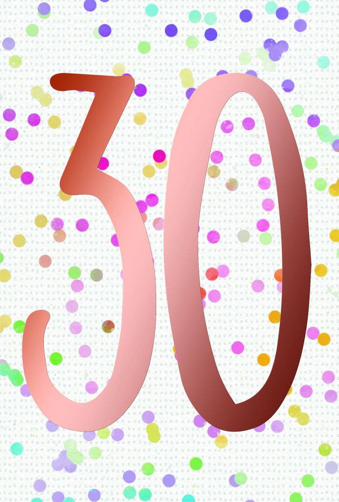 30. Geburtstag Karte mit Briefumschlag bunte Punkte, roségoldene Metallicfolie
