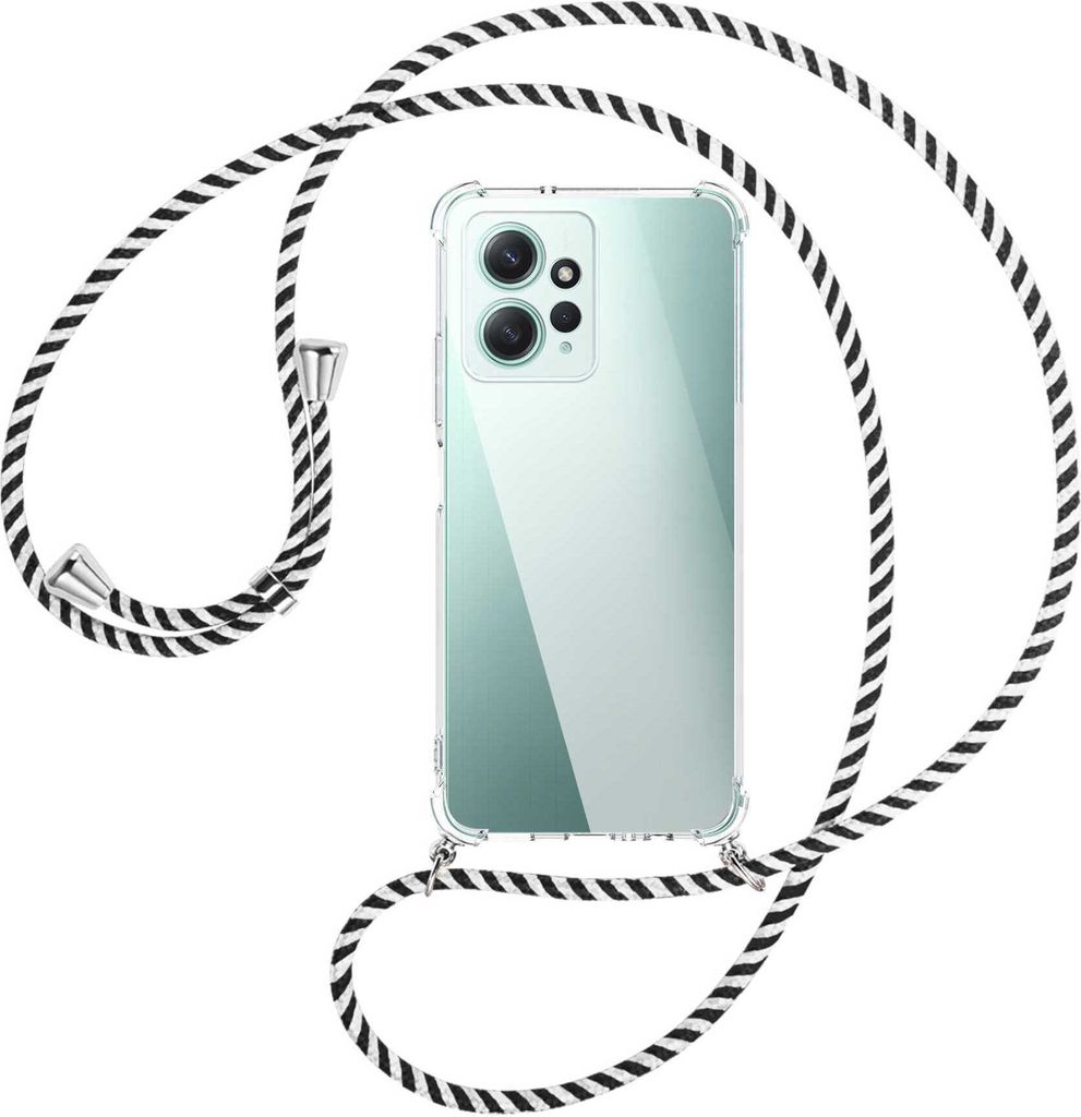 Handykette Backcover-Schutzhülle mit Band (Metall silberfarben) für Xiaomi Redmi Note 12 4G (6.67'') - schwarz/weiß gestreift