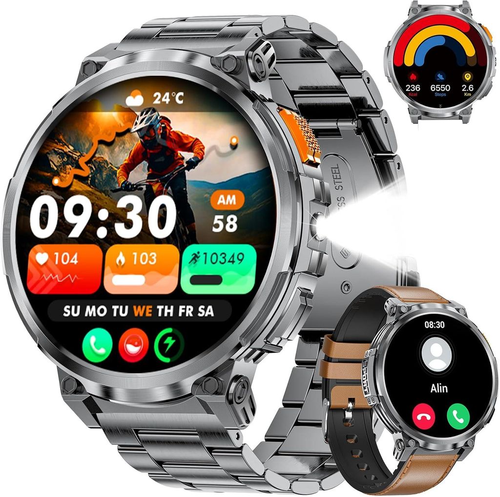 BENYAR SMART Militär-Smartwatch Herren 1.85" HD Display, Bluetooth Anrufe, 120+ Sportmodi, Fitness & Outdoor Funktionen
