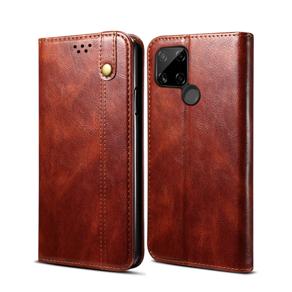 Custodia per OPPO Realme C21, custodia in pelle flip wallet con funzione stand rosso