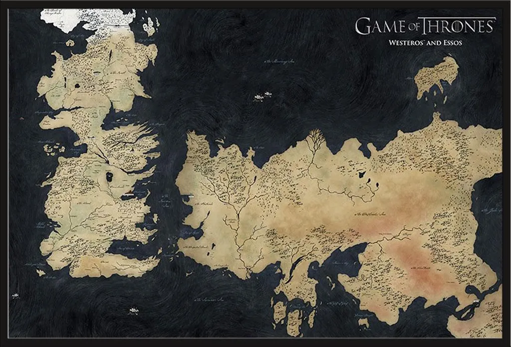 Poster Carte de Westeros Encadré pour Bureau ou Salon - Fan Game of Thrones