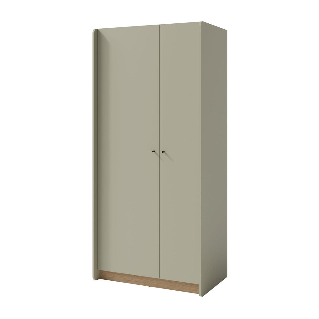 Kleiderschrank ALEX, Drehtürenschrank mit 2 Türen, 90×195 cm, mit Kleiderstange & 8 Einlegeböden, Eukalyptus