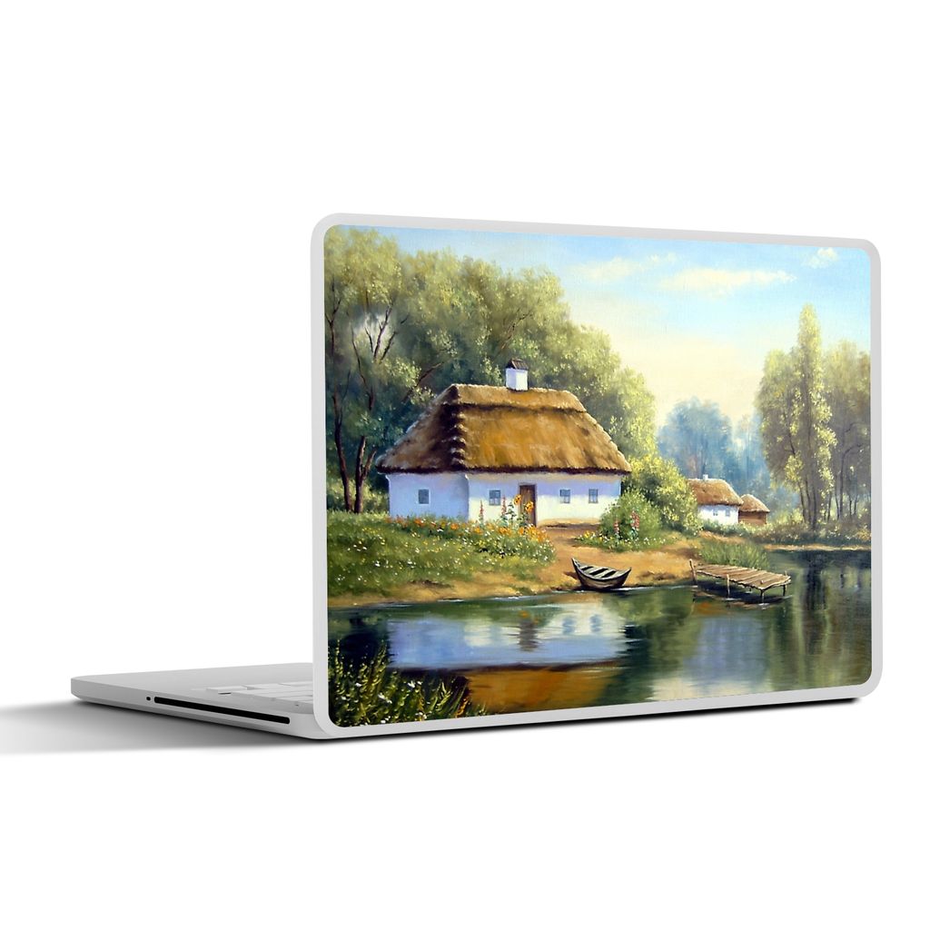 MuchoWow Laptop Aufkleber Sticker Cover Malerei - Haus - Natur - Wasser - Ölfarbe 31x22.5 cm - Laptop-Deko