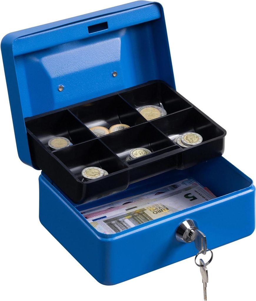 Spardose Zinn 6" - Kleine Bargeldkasse mit Schloss und Schlüsseln - Blau