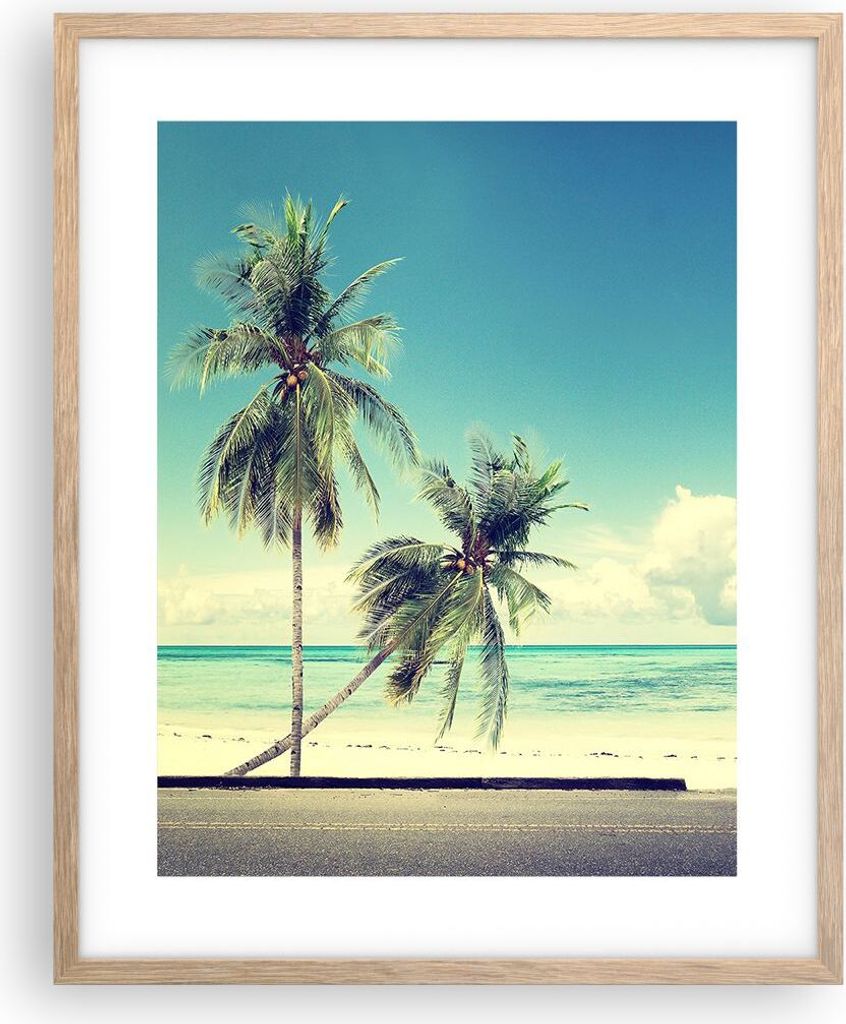 Gerahmtes Poster - Rahmen in heller Eiche - Auto Surfbrett Strand Ozean - 40x50 cm - Wand Bild - Wanddeko - Wandbilder - Wandposter - Bilderrahmen ...