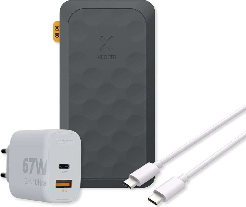 Xtorm 67 W Fuel Series 5 Power Bank 45.000 mAh + Xtorm 67 W GaN2 Ultra Home-Ladegerät + Essential USB-C-auf-USB-C-Kabel