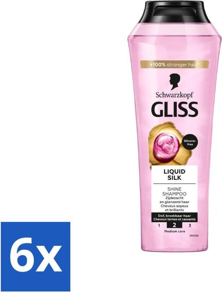Gliss Shampoo – Liquid Silk – Für glänzendes und seidiges Haar – 250 ml - Vorteilspack - 6 Stücke