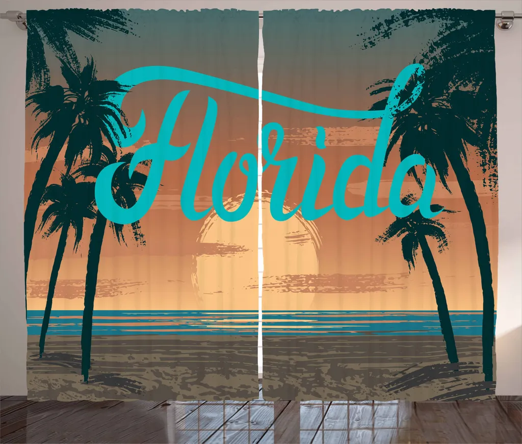 ABAKUHAUS Florida Tenda rustica, Grunge Sunset , Tende universali per soggiorno con passanti e ganci, 280 x 245 cm, multicolore