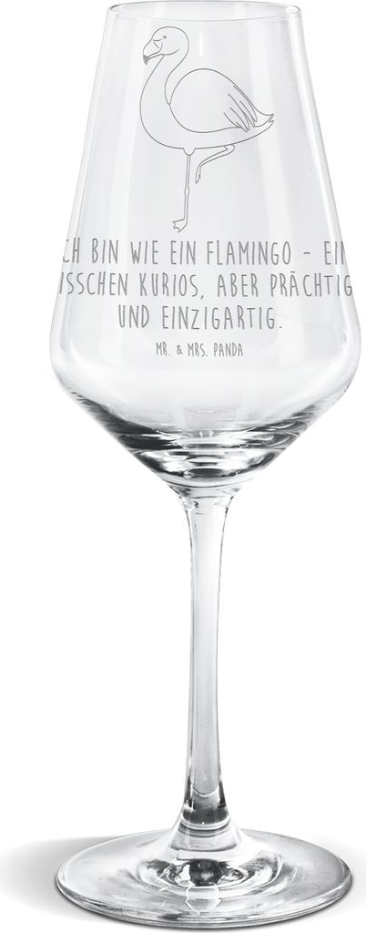 Mr. & Mrs. Panda Weinglas Flamingo Classic - Transparent - Geschenk, Weißweinkelch, Prächtig, wein glas, Freundin, Spruch, Weißwein, Rosa, Tochter