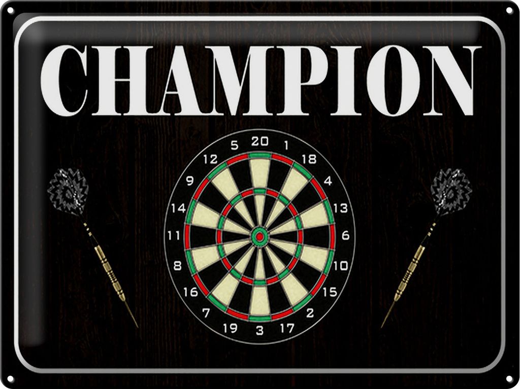 Blechschild Darts Champion, 40 x 30 cm, Blechschilder Spruch Sport Hobby