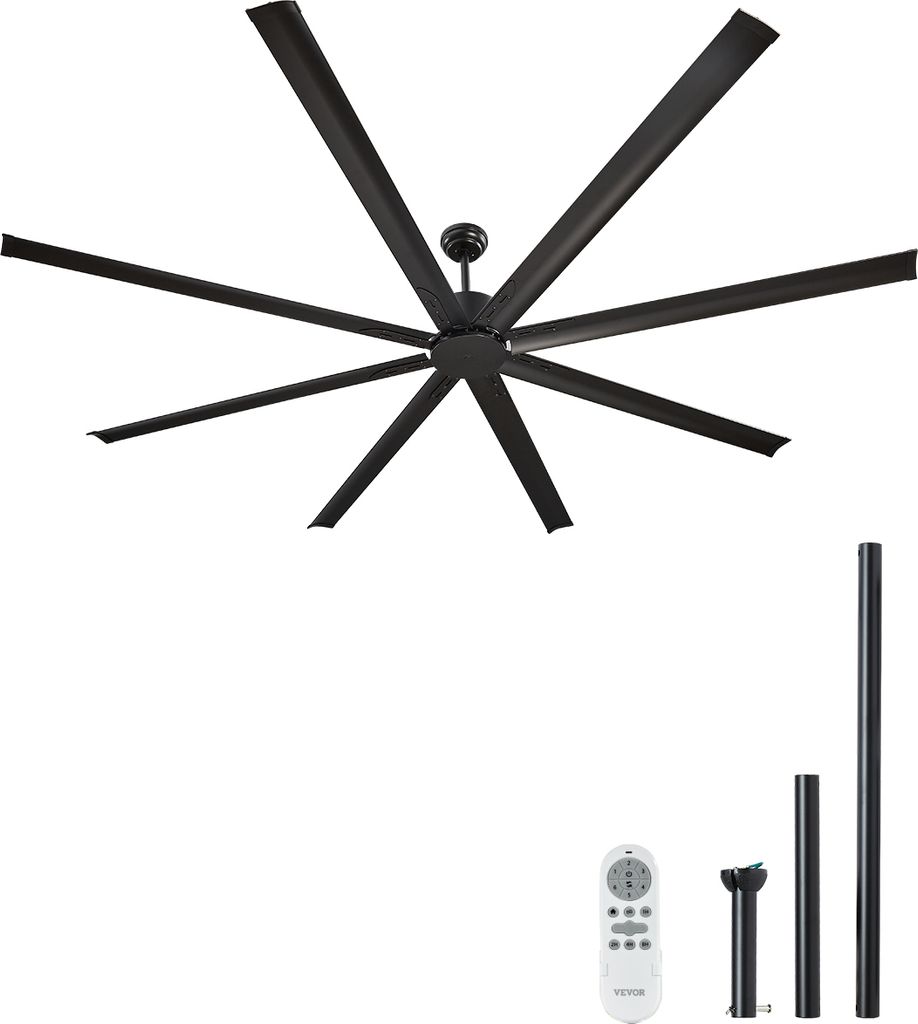 VEVOR 243 cm Deckenventilator (ohne Licht), 6-Gang-Fernbedienung, 8 Aluminiumflügel, umkehrbarer Gleichstrommotor, Schlafzimmer, Wohnzimmer, Innen...