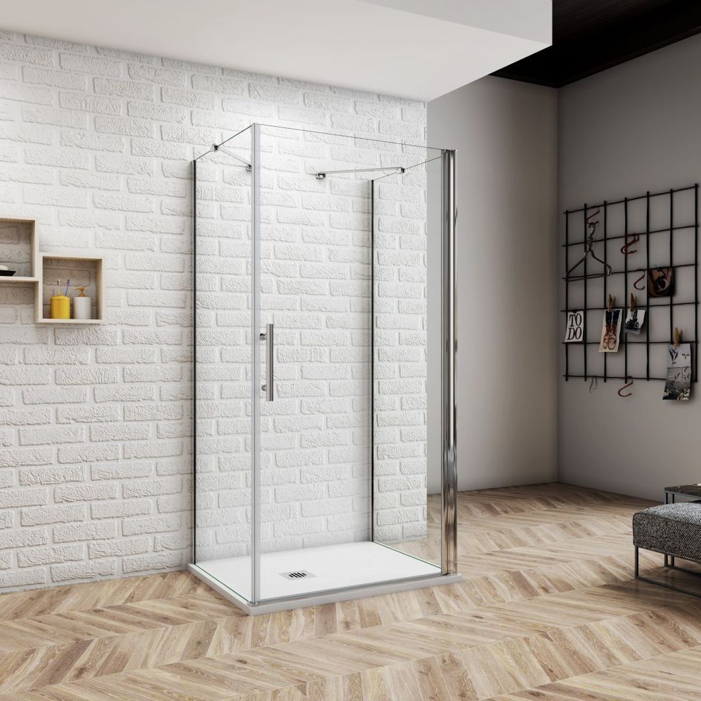 U-Duschkabine H.195cm 80x195cm U-Form Drehtür Duschabtrennung 6mm NanoGlas Dusche mit 90x90x195cm Seitenwand