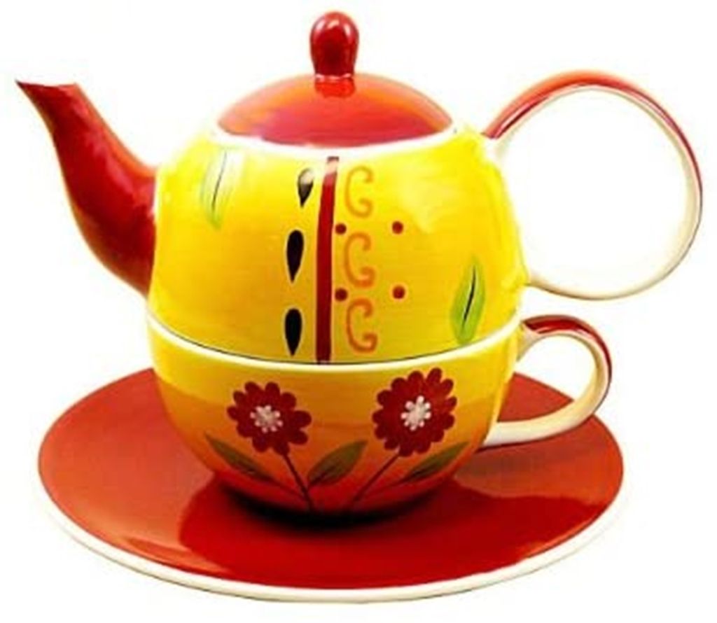 Tea for one 4tlg Set Teekanne Teetasse für eine Person aus Keramik Serie Danja