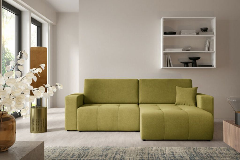 Intenso Ecksofa mit Schlaffunktion, Bettkasten "WIND", Olive Grun