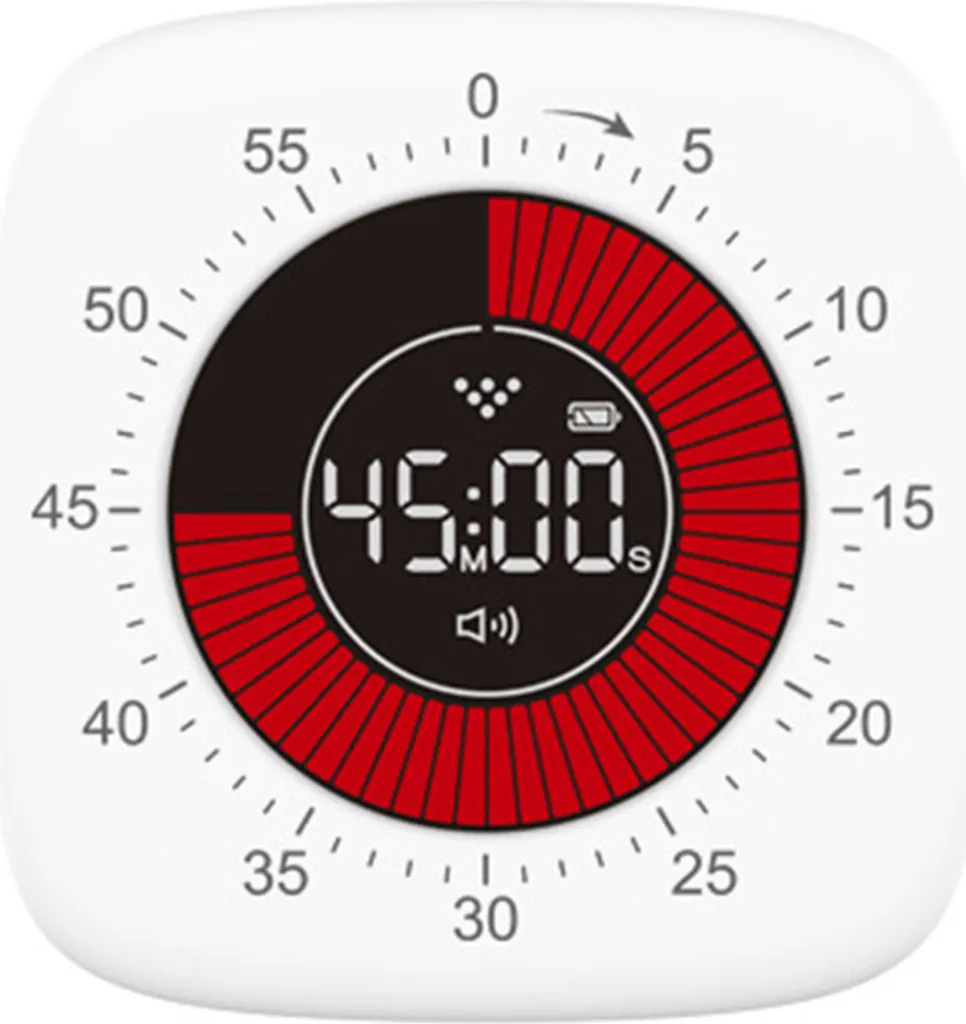 Orologio Desk Timer Visivo Bianco - Design Minimalista Ricaricabile