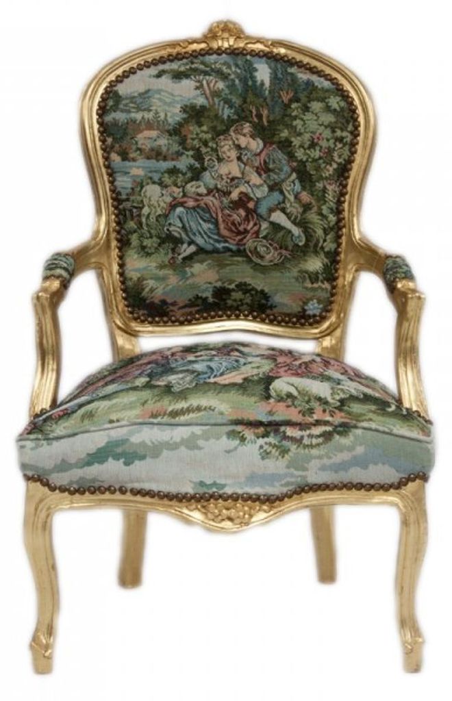 Casa Padrino Barock Salon Stuhl Gobelin / Gold Produktbild 
