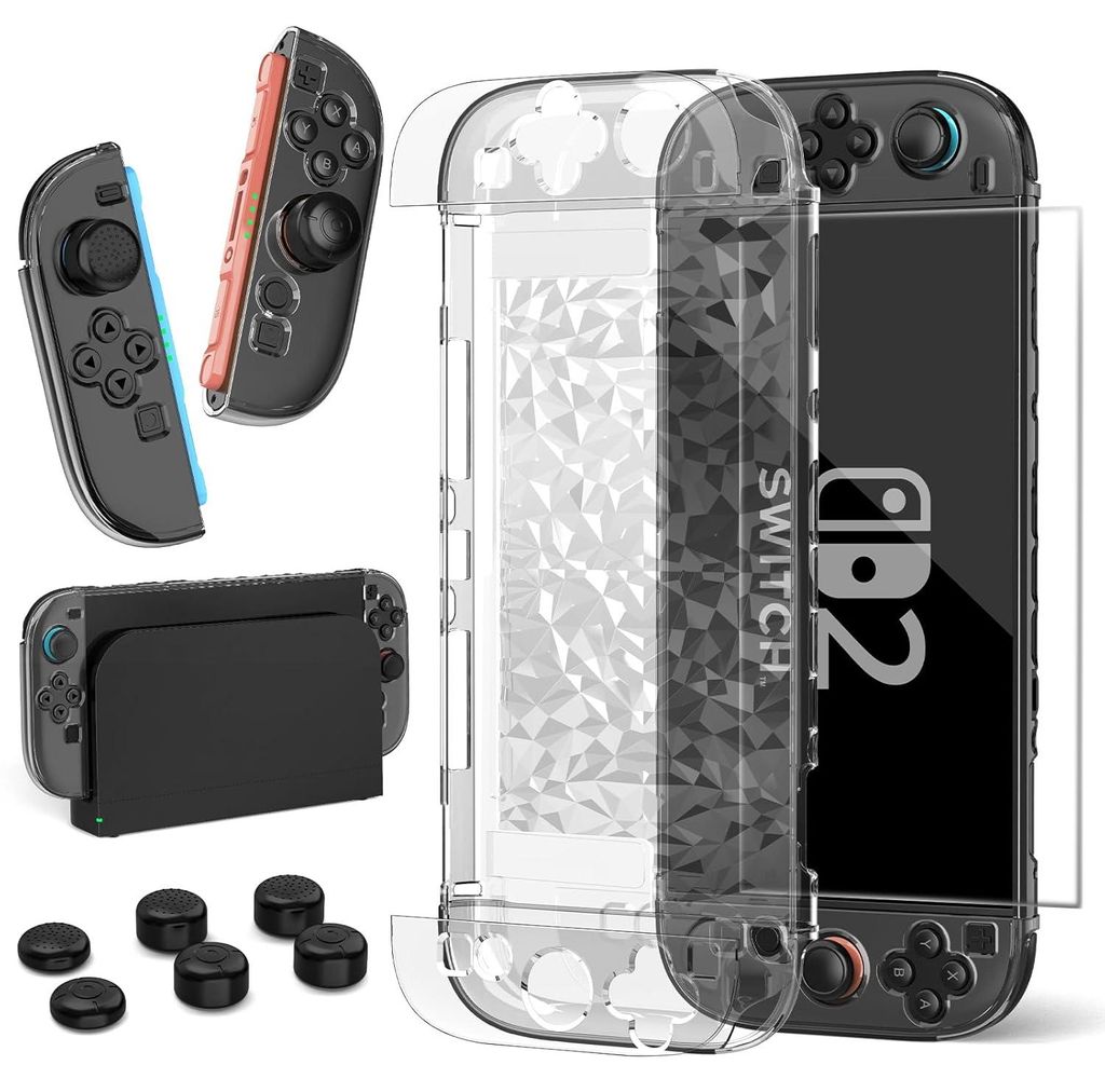 Schutzhülle für die Nintendo Switch 2 Konsole Set Displayschutz Abdeckungen für die Analogsticks mit abnehmbarem Grip