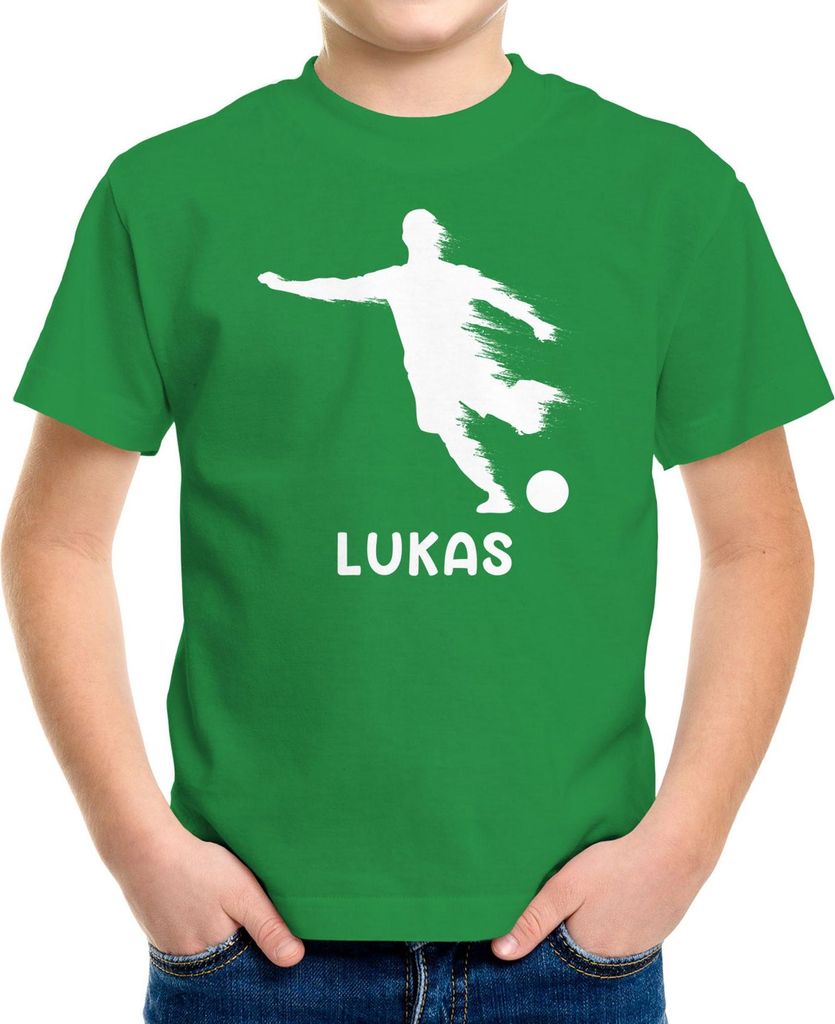 Kinder T-Shirt Jungen personalisiert Wunschname Fußballer Aufdruck Sportshirt Geschenk für Jungen Moonworks