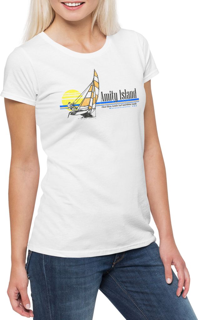 Urban Backwoods Amity Island Surfing II, Damen T-Shirt, Farbe: Weiß, Größe: 3XL