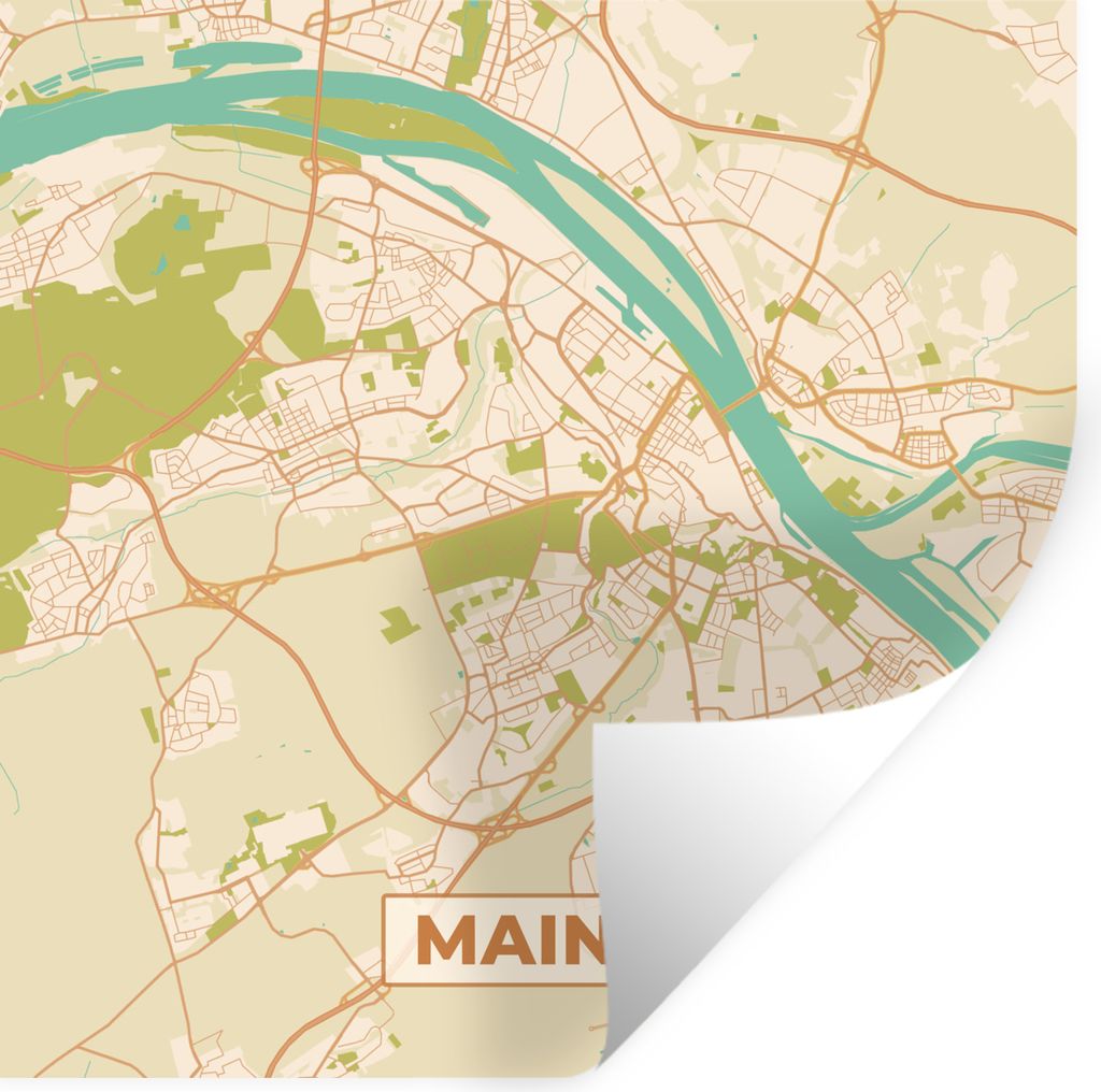 MuchoWow Wandtattoo Wandsticker Wandaufkleber Stadtplan - Mainz - Vintage - Stadtplan 50x50 cm Selbstklebend und Repositionierbar - Selbstklebend...