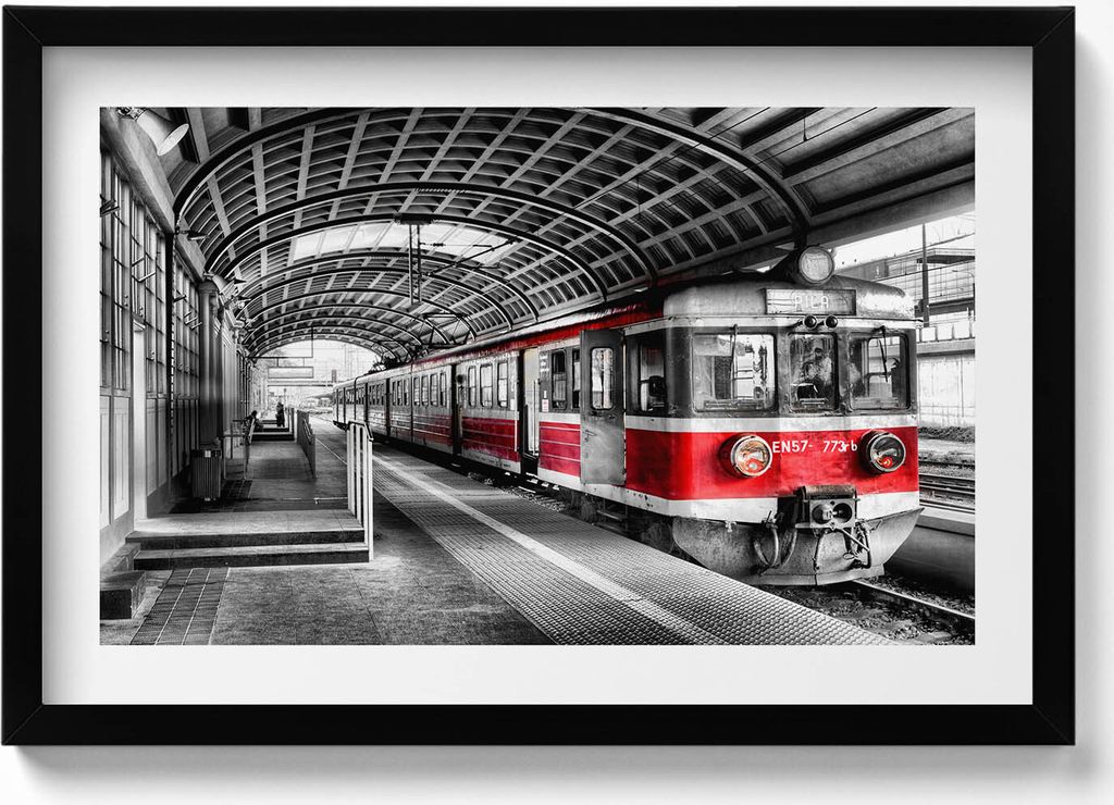 Alter Bahnsteig– Wandbild mit Rahmen – Gerahmtes Bild – Wanddekoration – 60x40 cm – Schwarz Rahmen