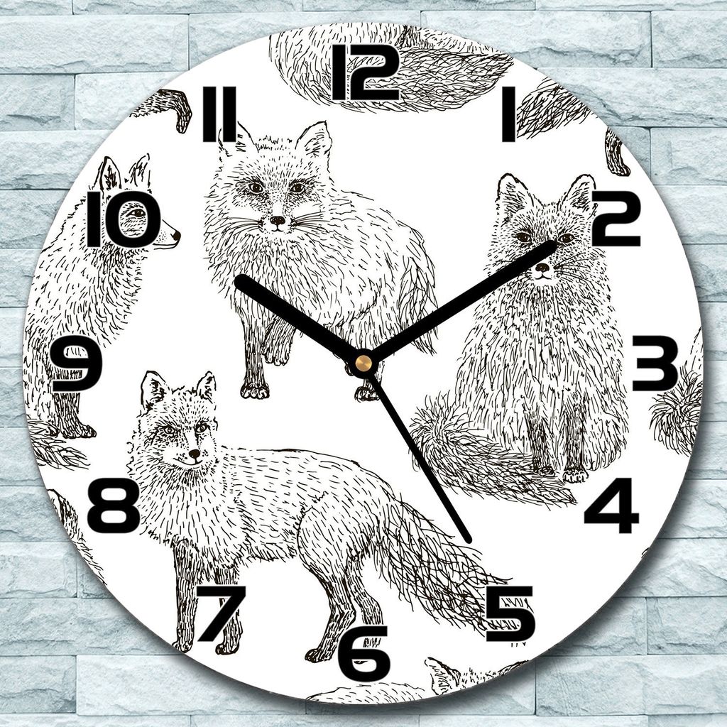 Wanduhr aus Glas Rund fi 30 Füchse weiß Quarz Deko Produktbild 