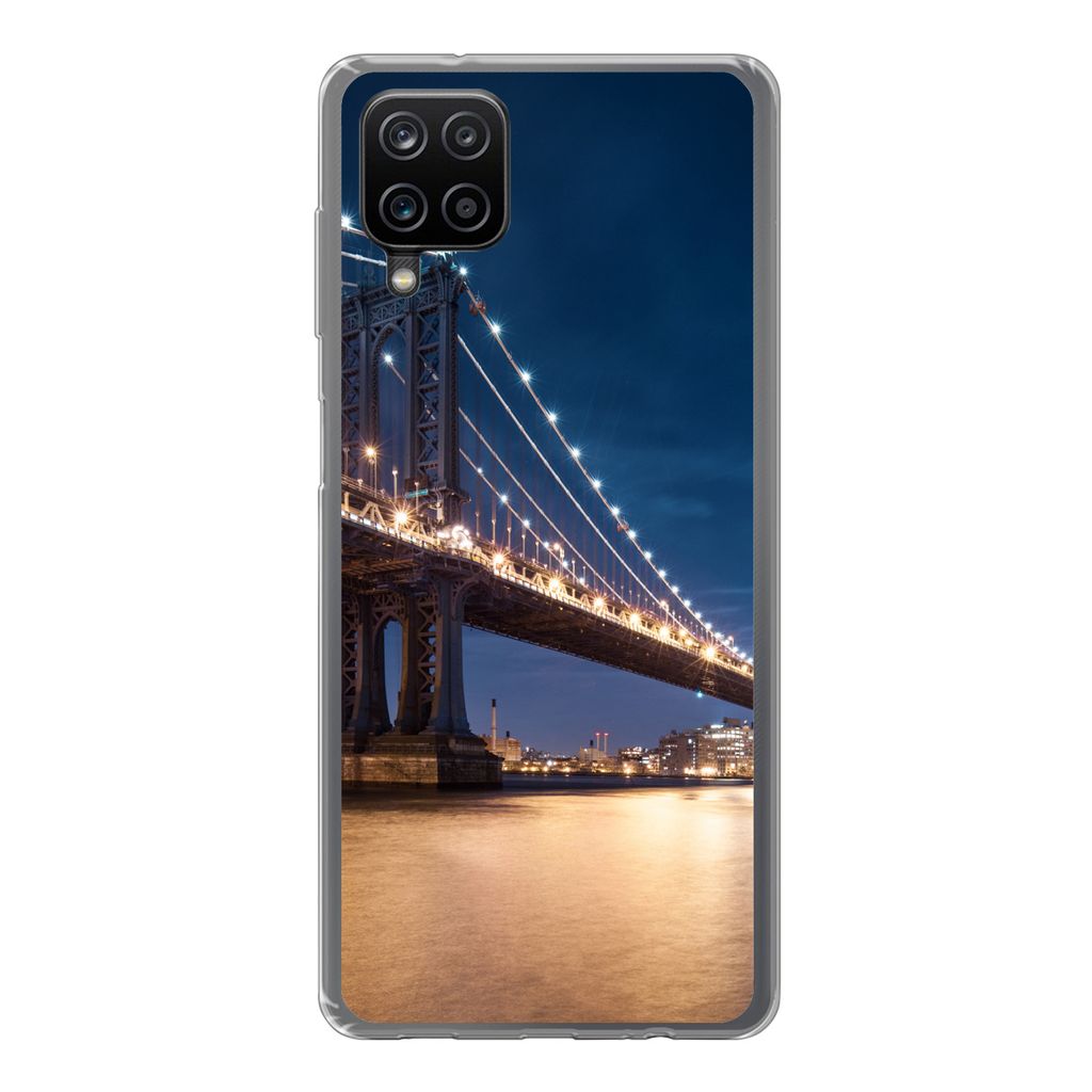 MuchoWow Handyhülle Schutzhülle Hülle für Samsung Galaxy A12 New York - Manhattan - Mond Silikon Softcase Handy Hülle - Bild