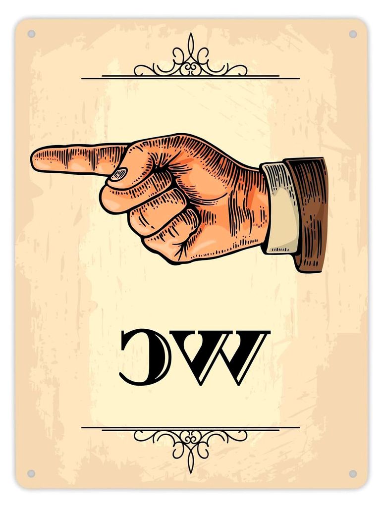 Vintage WC-Schild mit Hand nach rechts in Beige