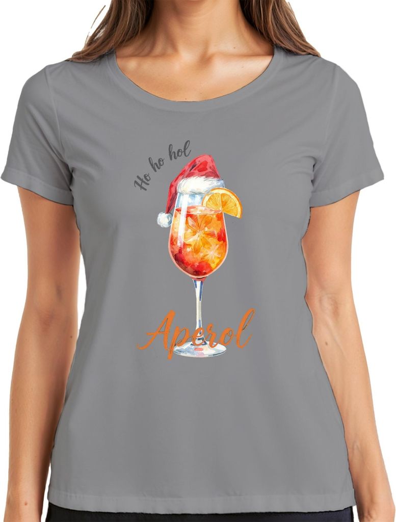 Ho ho hol mir Aperol Weihnachten Spritz Weihnachtscocktail Gesche Damen T-Shirt, Grau, L