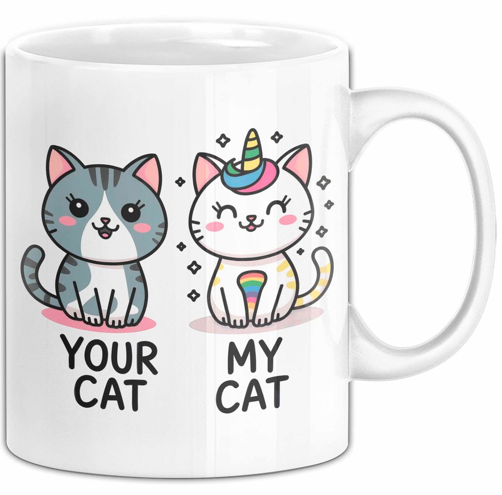 Katzen Tierliebhaber Tasse Geschenk Lustige Geschenkidee Spruch Deine Katze Meine Einhorn Katze (Weiß)