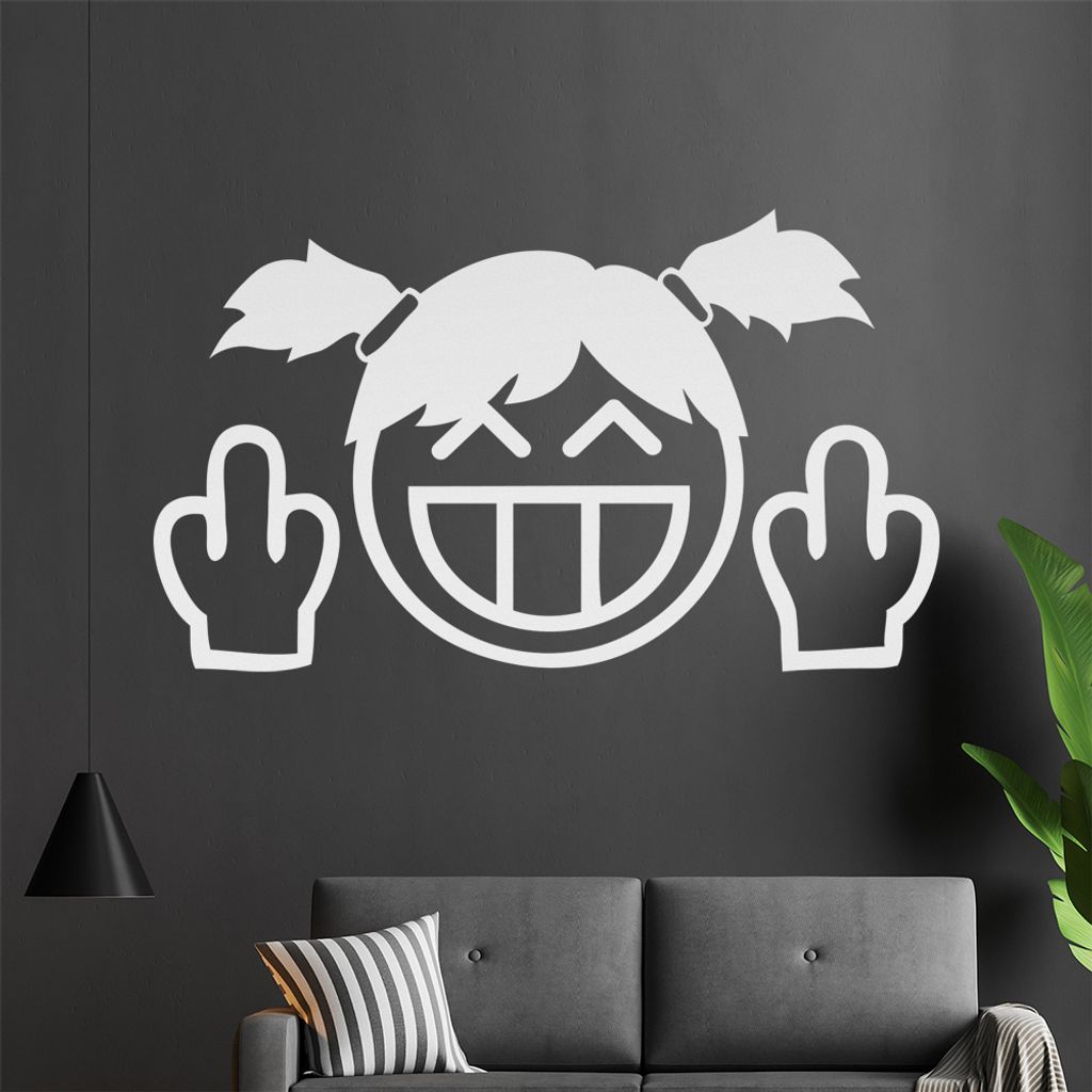 KIWISTAR Fuck you smile Girl - Zopf Mittelfinger Wandtattoo in 6 Größen - Wandaufkleber Wall Sticker - Dekoration, Küche, Wohnzimmer, Schlafzimm...