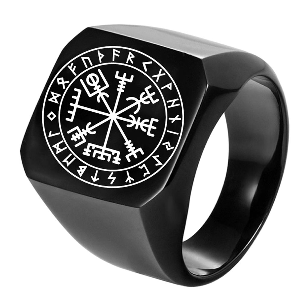 Männer Ring Rune Carving Titan Stahl Punk Quadrat Fingerring Geburtstagsgeschenk-Schwarz,US 8