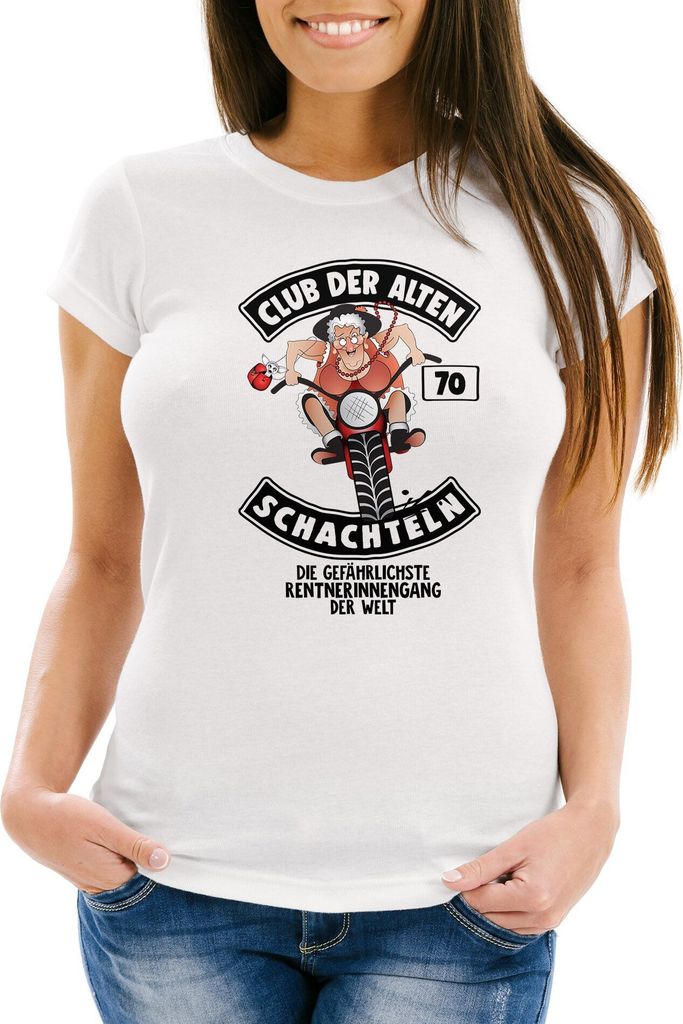 Geburtstags-T-Shirt Damen Club Der alten Schachteln Geschenk für ältere Frauen Runder Geburtstag Fun-Shirt Moonworks 70 weiß S