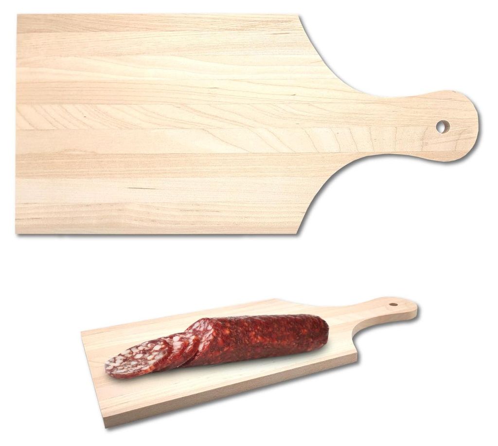Kleines Schneidebrett aus Holz für die Küche, 33 x 16 cm, kleiner Spatel mit Griff für Salami, Käse, Brot, Gemüse, professionell, rutschfest, ...
