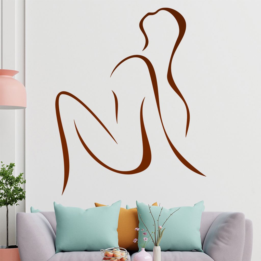 Frau sitzend - Linien Wandtattoo in 6 Größen - Wandaufkleber Wall Sticker - Dekoration, Küche, Wohnzimmer, Schlafzimmer, Badezimmer