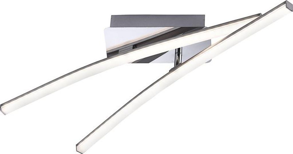 A modern ceiling light with two illuminated arms.