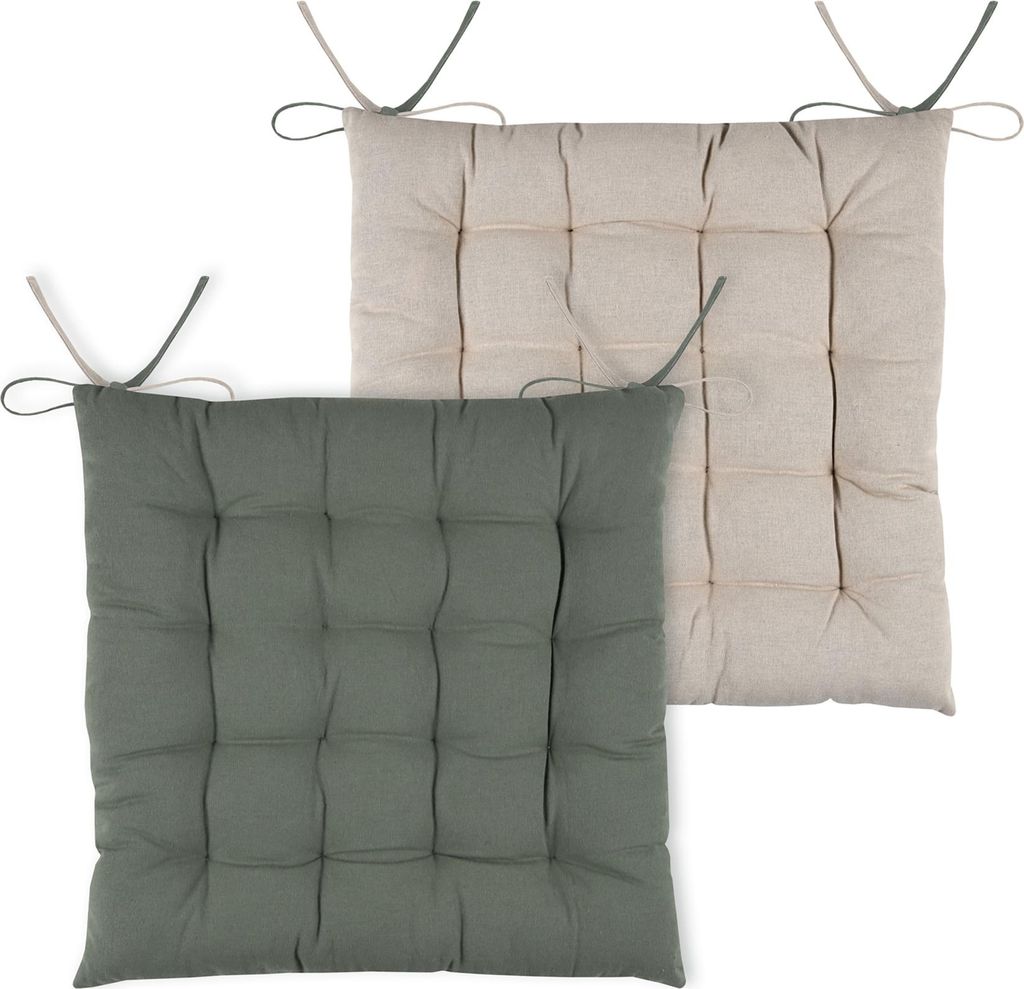 STOF | Sitzkissen - Stuhlkissen - DUO - 40x40 cm - Olivgrün - Hellbeige - Bequem und Stilvoll - Wendbar - 1 Stück