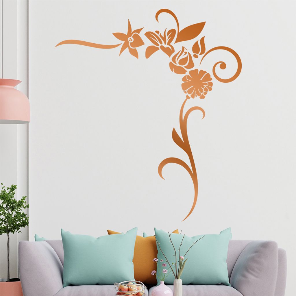 Blumen - Linien Wandtattoo in 6 Größen - Wandaufkleber Wall Sticker - Dekoration, Küche, Wohnzimmer, Schlafzimmer, Badezimmer