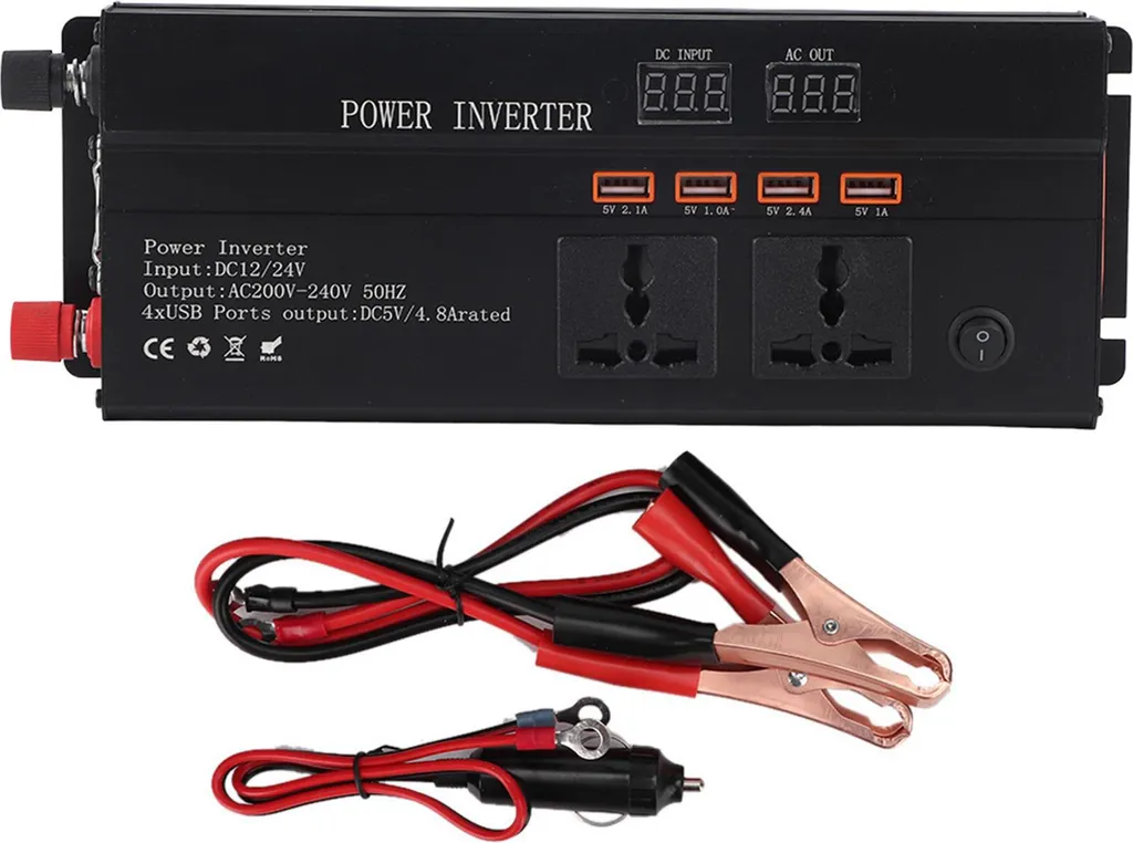 Onduleur de voiture silencieux sinus pur avec ports USB et prise AC