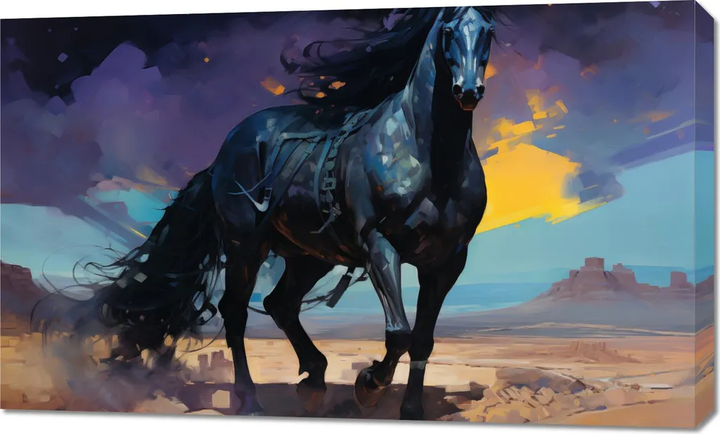 Habillez vos Murs Vides - Grand Tableau Cheval Noir 100x60 cm Toile