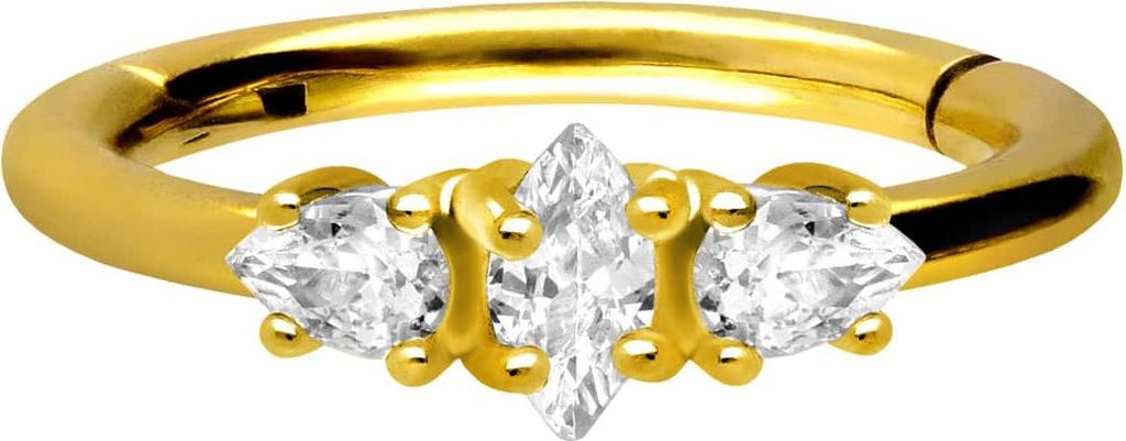 Ohrpiercing, Nasenpiercing, Septum Piercing Chirurgenstahl Segmentring Clicker 3 EINGEFASSTE KRISTALLE Gold Innendurchmesser: 12 mm