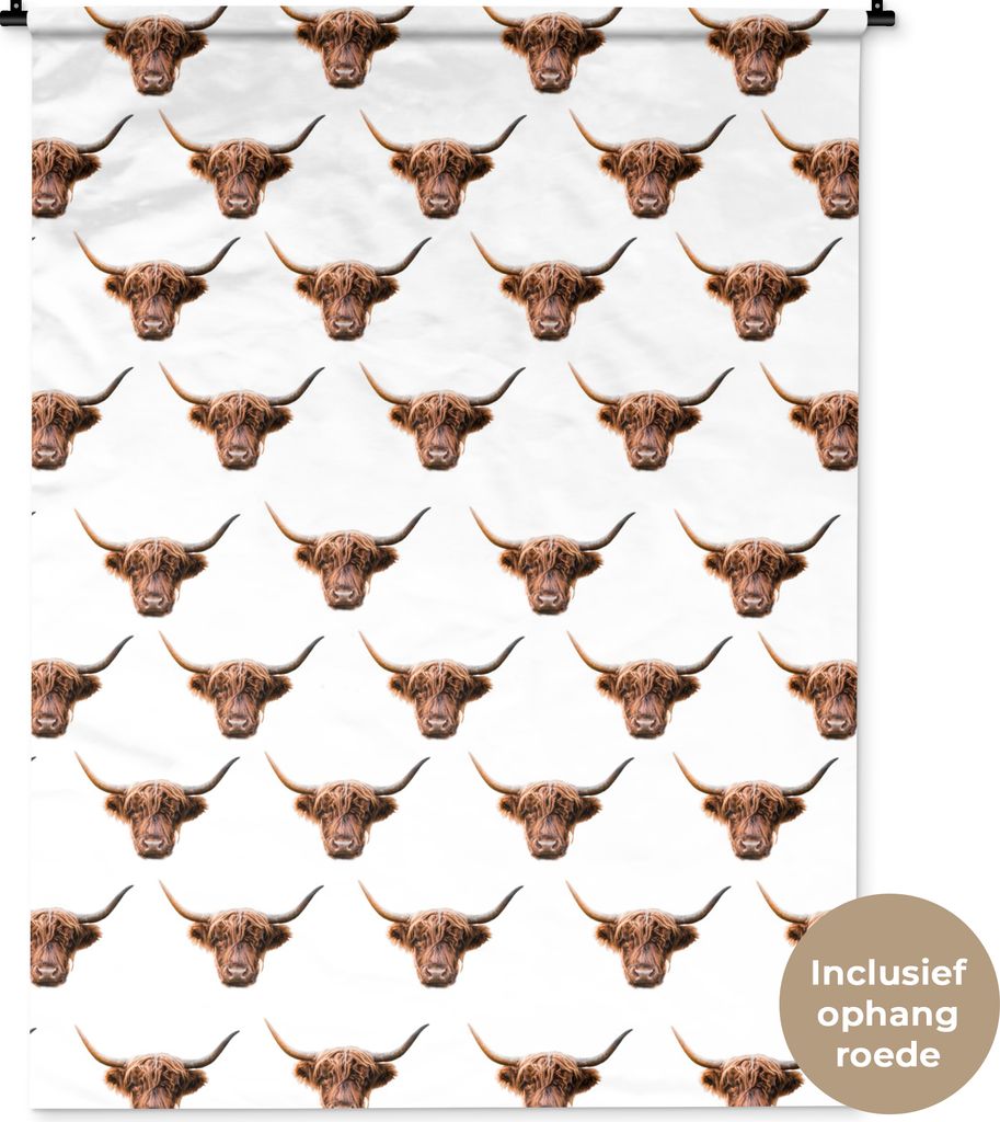 MuchoWow Wandteppich Wandbehang Muster - Kuh - Schottisches Hochlandrind 120x160 cm Tapisserie Dekoration Wandtuch - Wohnzimmer - Moderne