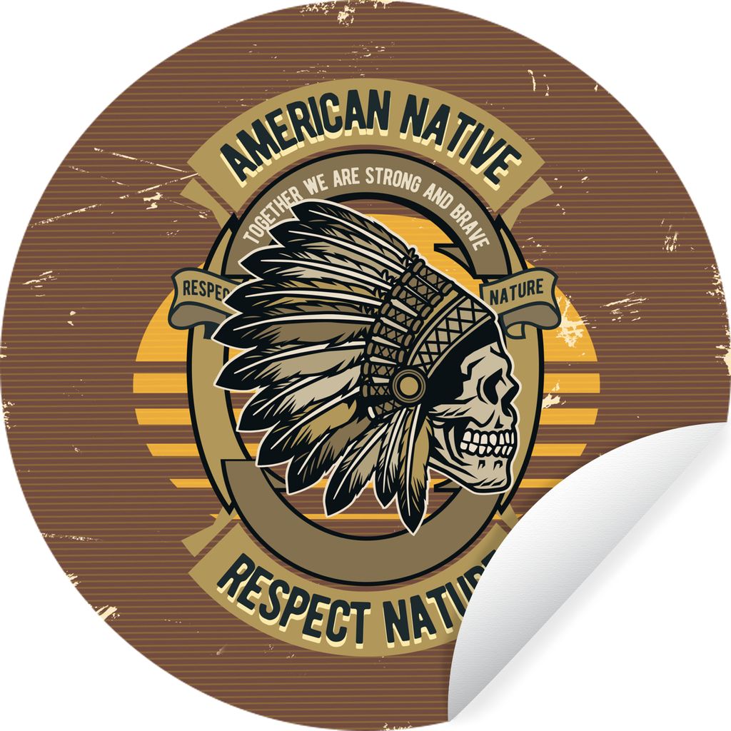 MuchoWow Runde Wandtattoo - Wandsticker Tapete Aufkleber Mannshöhle - Schädel - Federn - Vintage Ø 80 cm Selbstklebend und Repositionierbar - ...